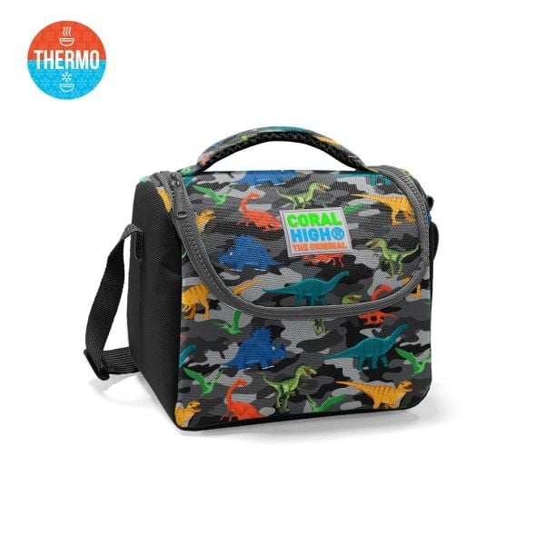 Coral High Kids Koyu Gri Siyah Kamuflaj Dinazor Desenli Thermo Beslenme Çantası 11812