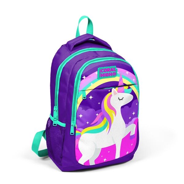Coral High Kids Mor Su Yeşili Unicorn Desenli Üç Bölmeli Okul Sırt Çantası 14376