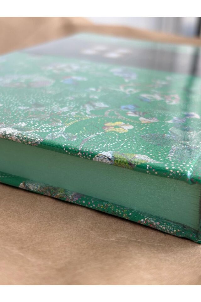 Atakids Lizy Deri Kapaklı Çiçek Desenli Çizgili Defter | 14x20 cm | 70 Yaprak | Sert Kapak | Yeşil