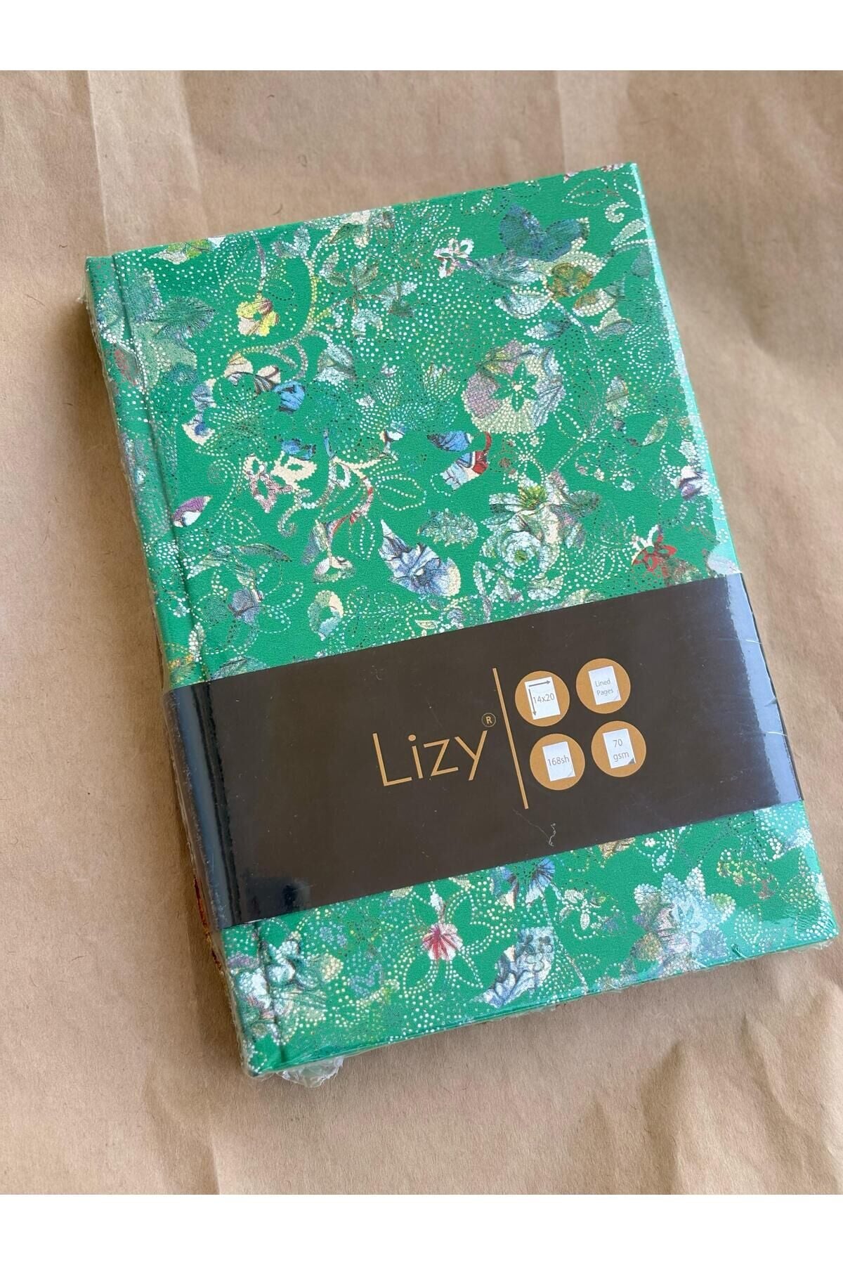 Atakids Lizy Deri Kapaklı Çiçek Desenli Çizgili Defter | 14x20 cm | 70 Yaprak | Sert Kapak | Yeşil