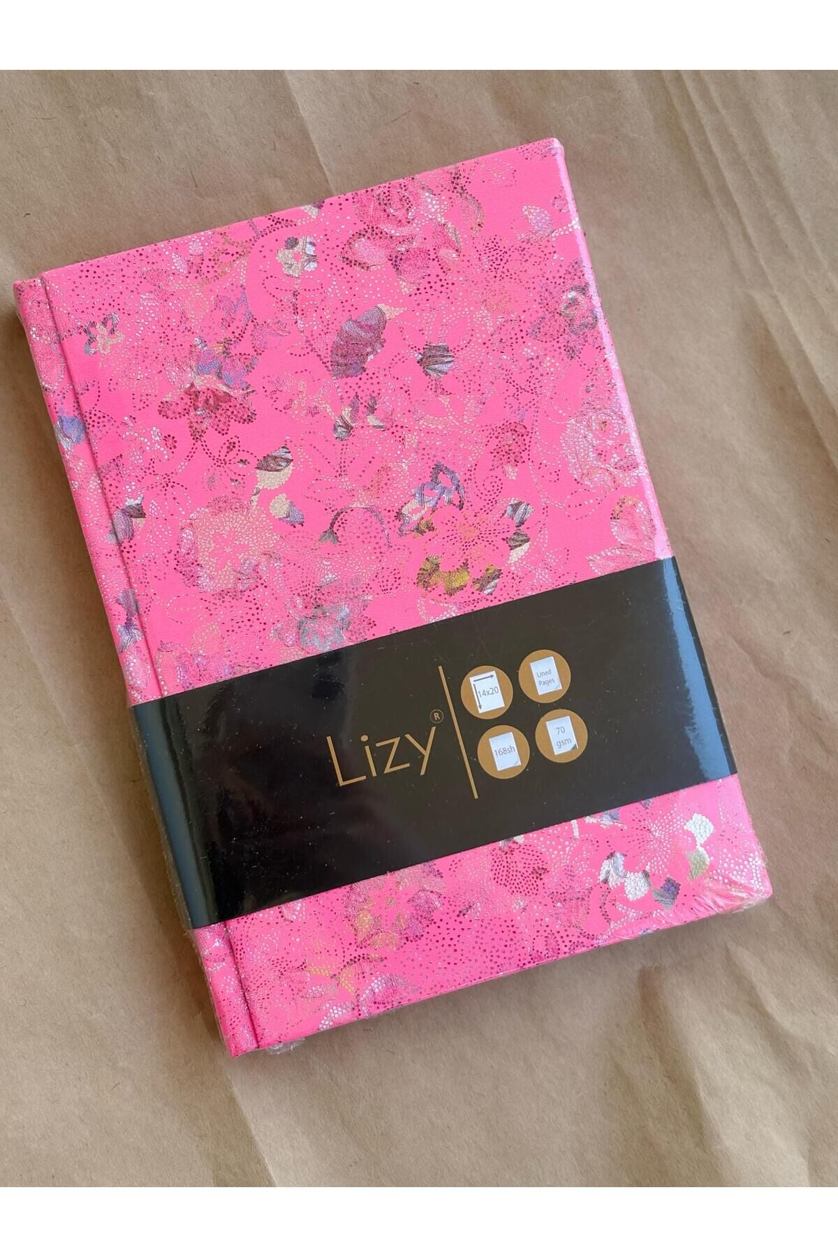 Atakids Lizy Deri Kapaklı Çiçek Desenli Çizgili Defter | 14x20 cm | 70 Yaprak | Sert Kapak | Pembe