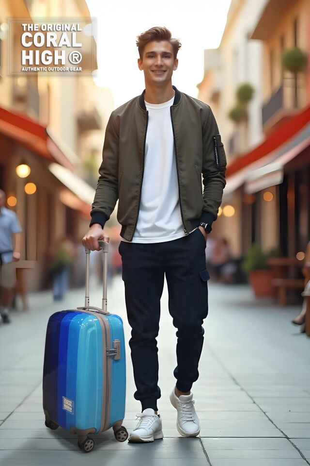 Renkli Çizgili Desenli Kabin Boy Valiz, Sırt Çantası ve Matara Seti