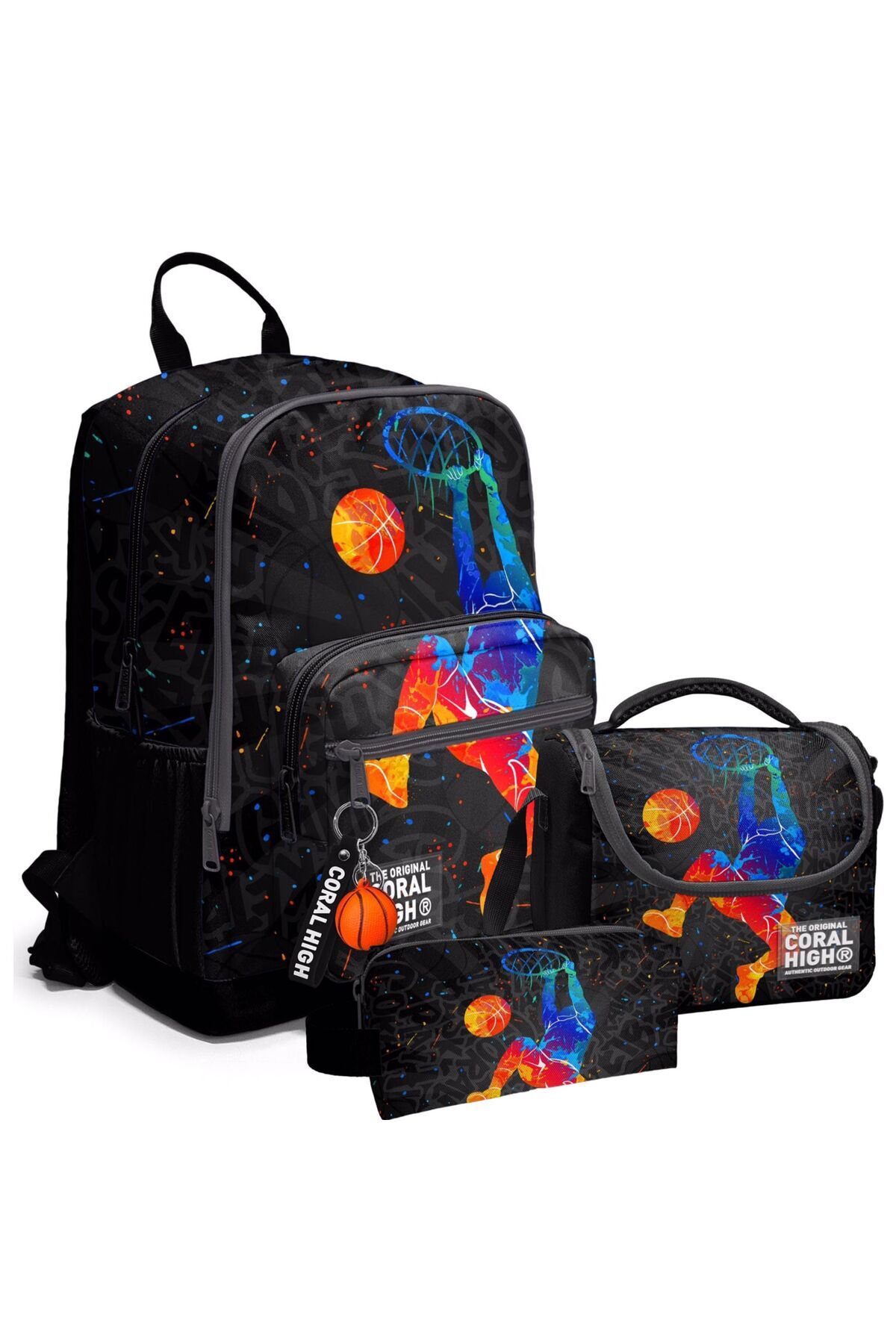 Gri Basketbol Desenli Okul Sırt Çantası Seti 23643