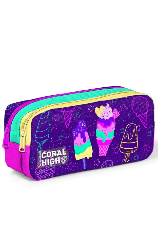 Kids Mor Pembe Dondurma Desenli Üç Bölmeli Okul Sırt Çantası Seti 23655