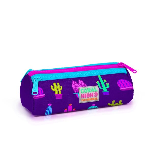Coral High Kids Mor Pembe Kaktüs Desenli Üç Bölmeli Kalem Çantası 22313