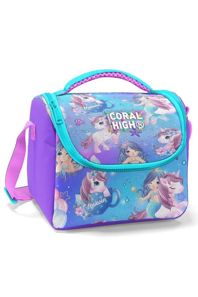 Kids Mor Pembe Unicorn Deniz Kızı Desenli Üç Bölmeli Okul Sırt Çanta Seti 23657