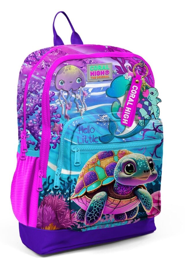 Kids Pembe Mor Kaplumbağa Desenli Okul Sırt Çanta Seti 23756