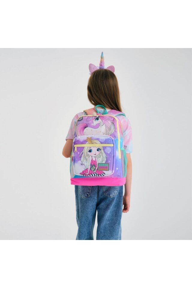 Kids Pembe Su Yeşili Unicornlu Kız Desenli 2'li Okul Çanta Seti SET0223733