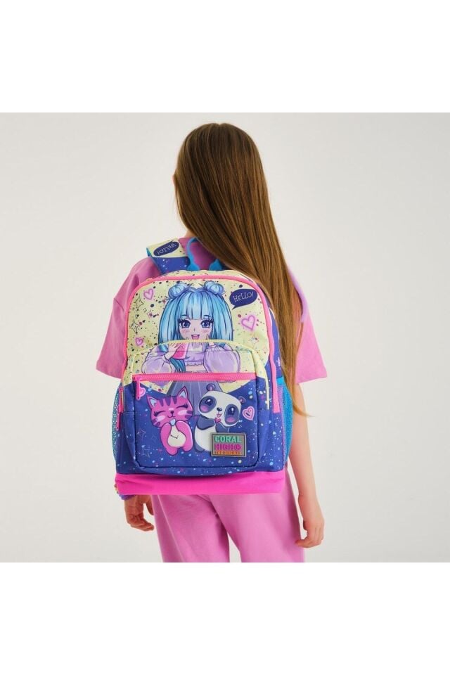 Kids Mor Pembe Anime Kız Desenli 2'li Okul Çanta Seti SET0223735