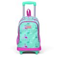 Coral High Kids Su Yeşili Neon Pembe Flamingo Desenli Üç Bölmeli Işıklı Tekerlekli Çekçekli Okul Sırt Çantası 23131