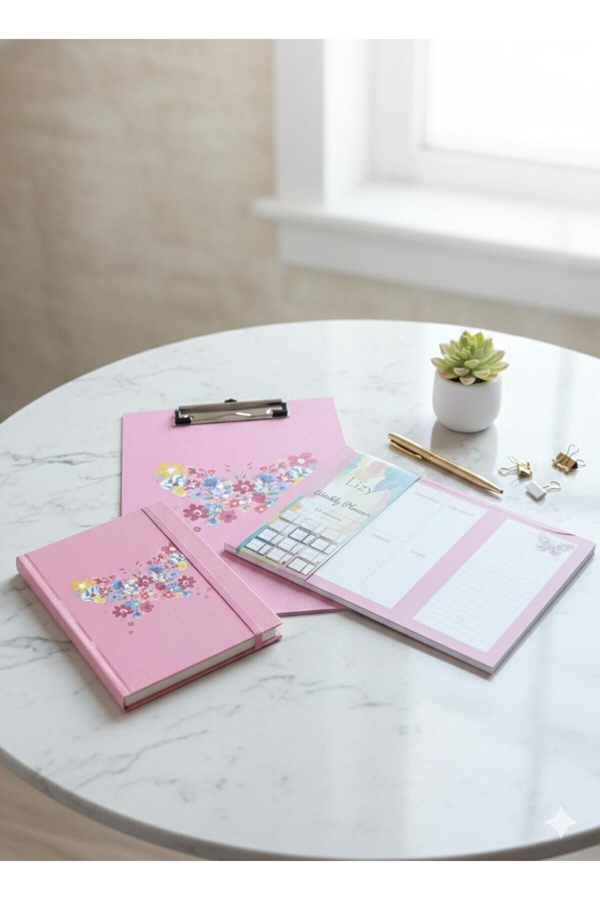 Atakids Lizy Sekreterlik Dosyası, Defter ve Haftalık Planlayıcı / Not & Plan Seti Pembe