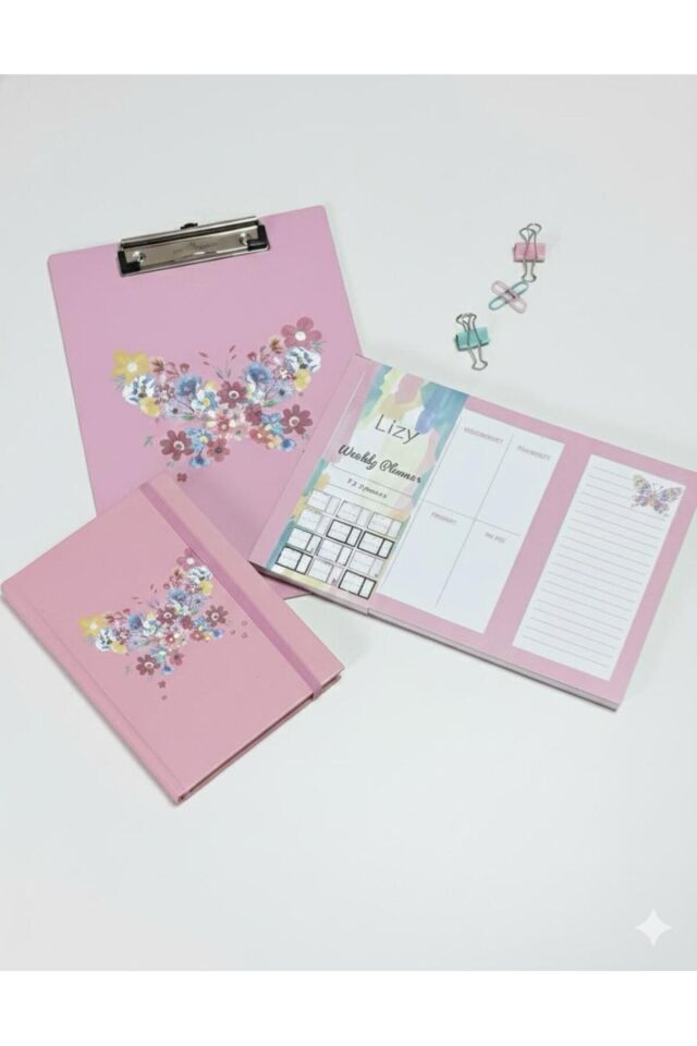 Atakids Lizy Sekreterlik Dosyası, Defter ve Haftalık Planlayıcı / Not & Plan Seti Pembe