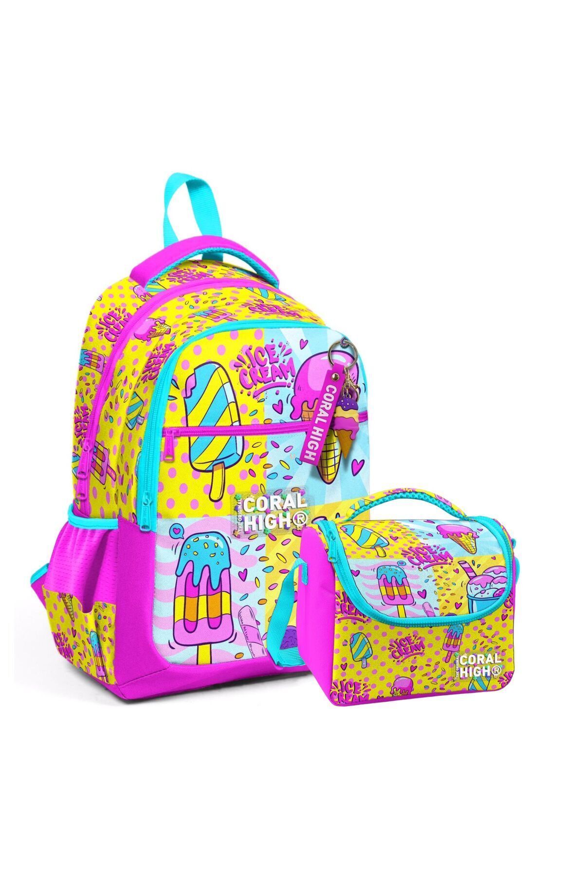 Kids Mixed Dondurma Desenli Üç Bölmeli Okul Sırt Çanta ve Beslenme Seti 23645