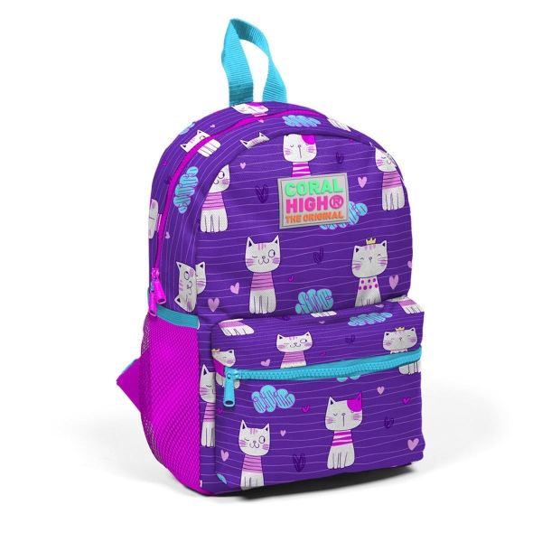 Minik Yuva Sırt Çantası Mor Pembe Kedi Desenli İki Bölmeli 23328