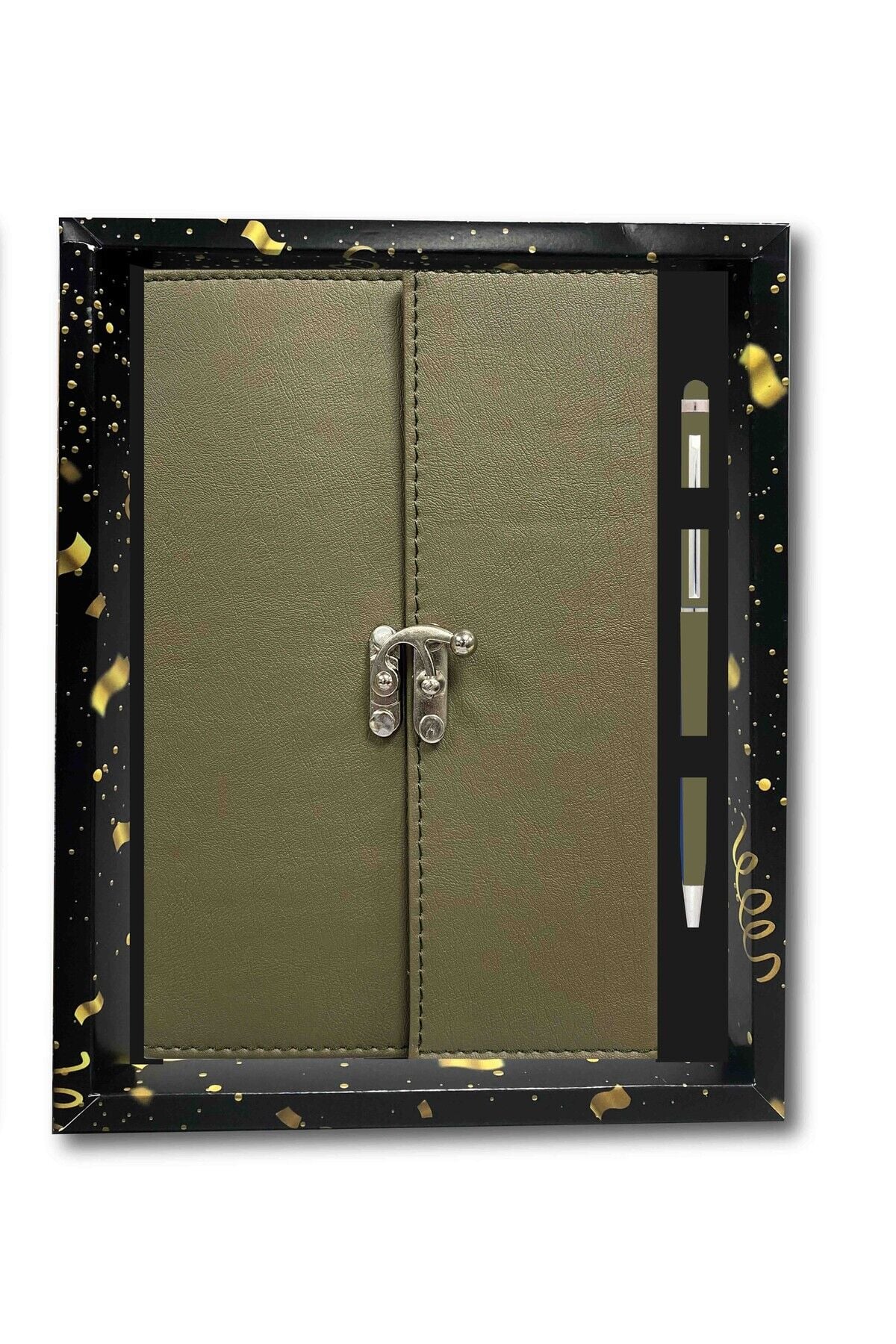 Atakids Lizy Vintage Deri Hediyelik, Vip Defter ve Kalem Seti Haki