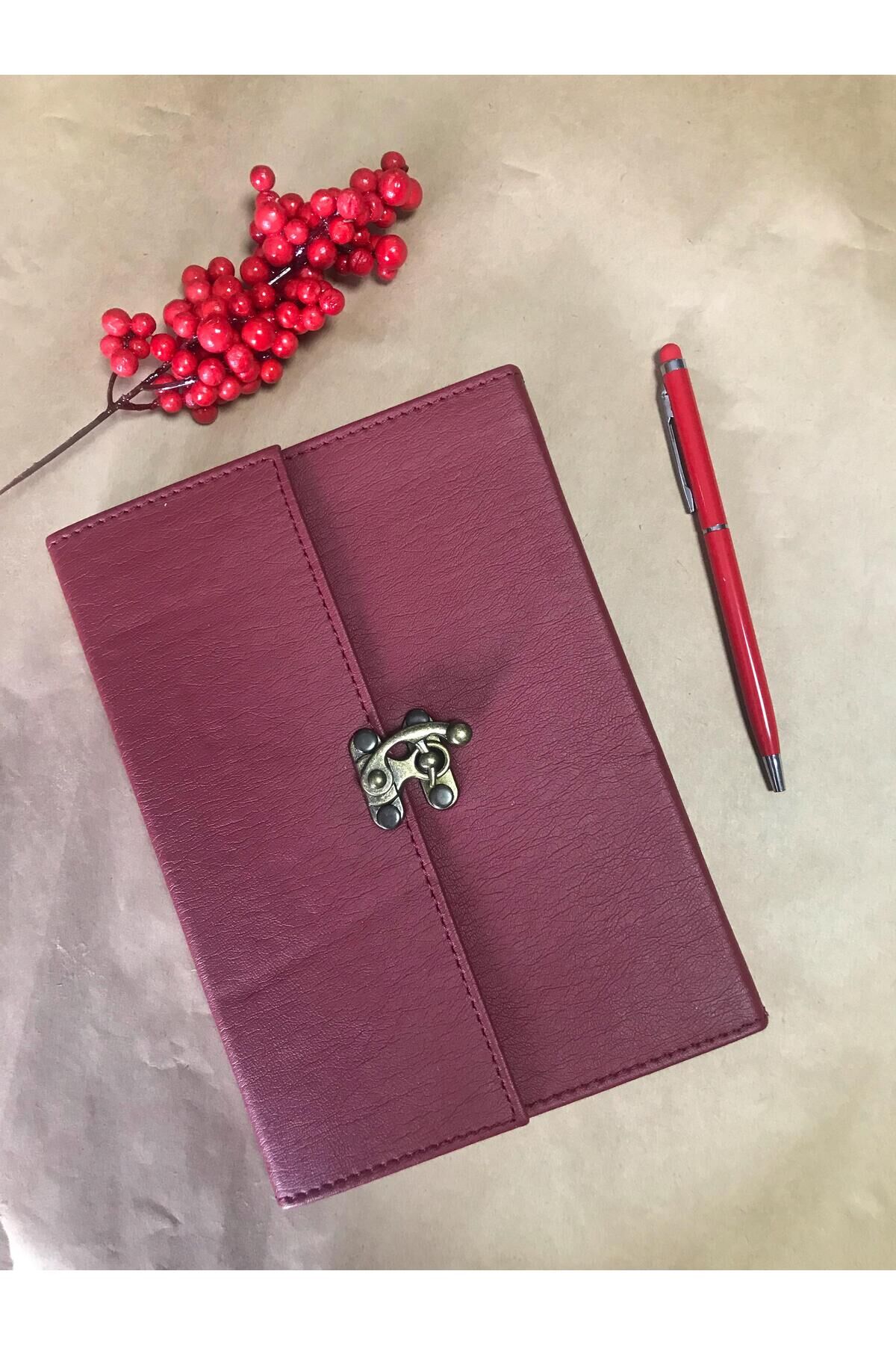 Atakids Lizy Vintage Deri Hediyelik, Vip Defter ve Kalem Seti Bordo
