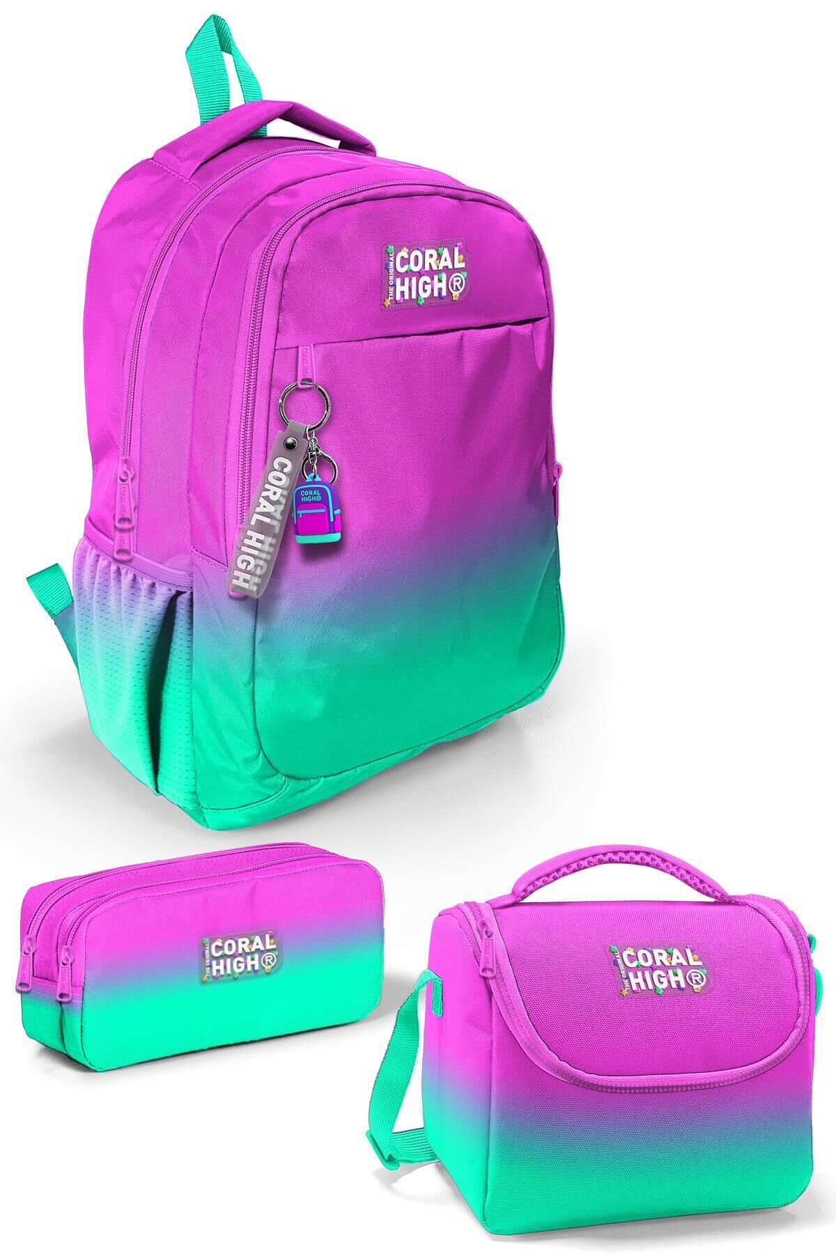 Kids Pembe Su Yeşili Renk Geçişli 3’lü Okul Çanta Seti SET0123664 Pembe Su Yeşili