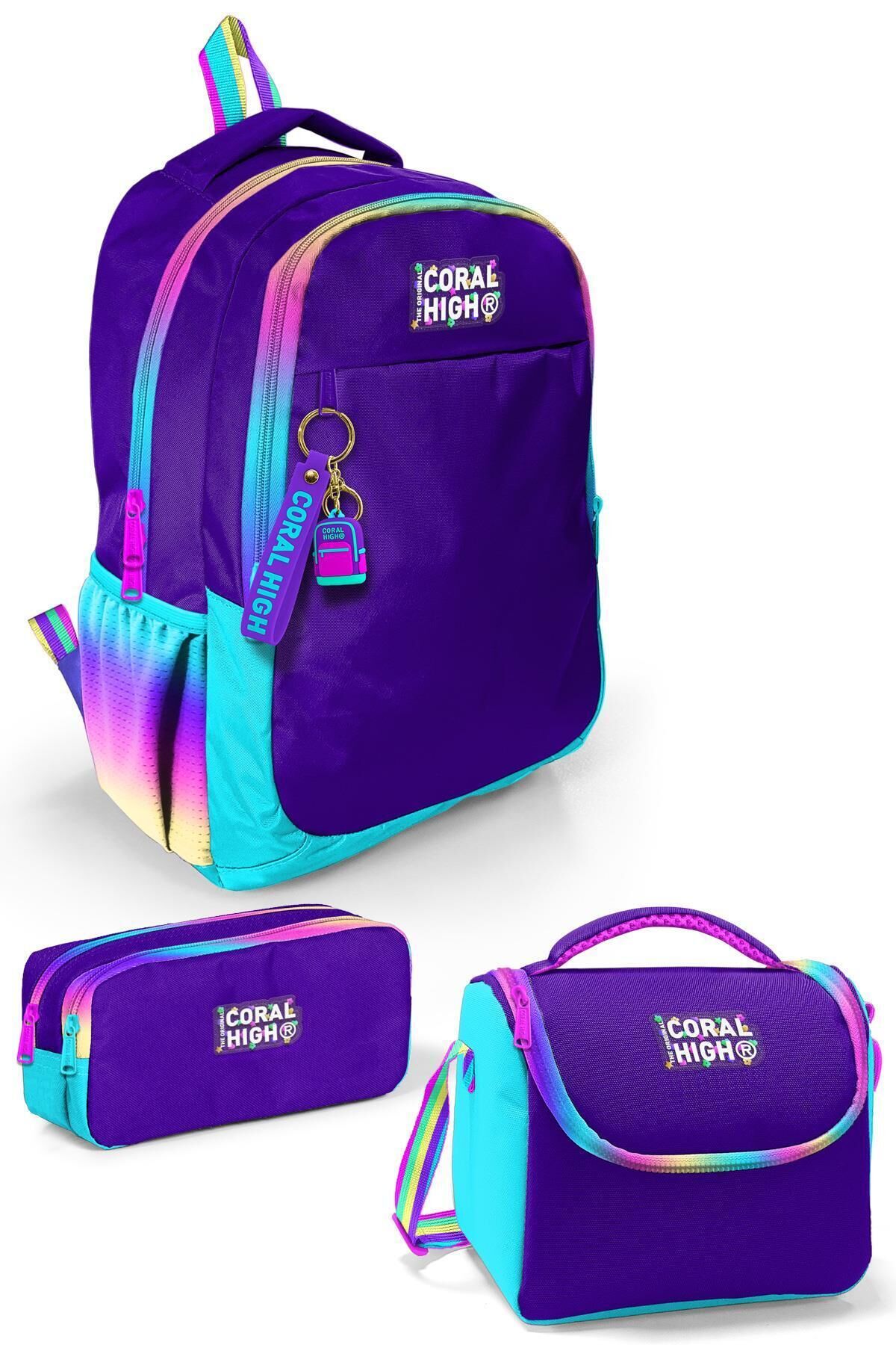 Kids Pembe Su Yeşili Renk Geçişli 3’lü Okul Çanta Seti SET0123664 Mor
