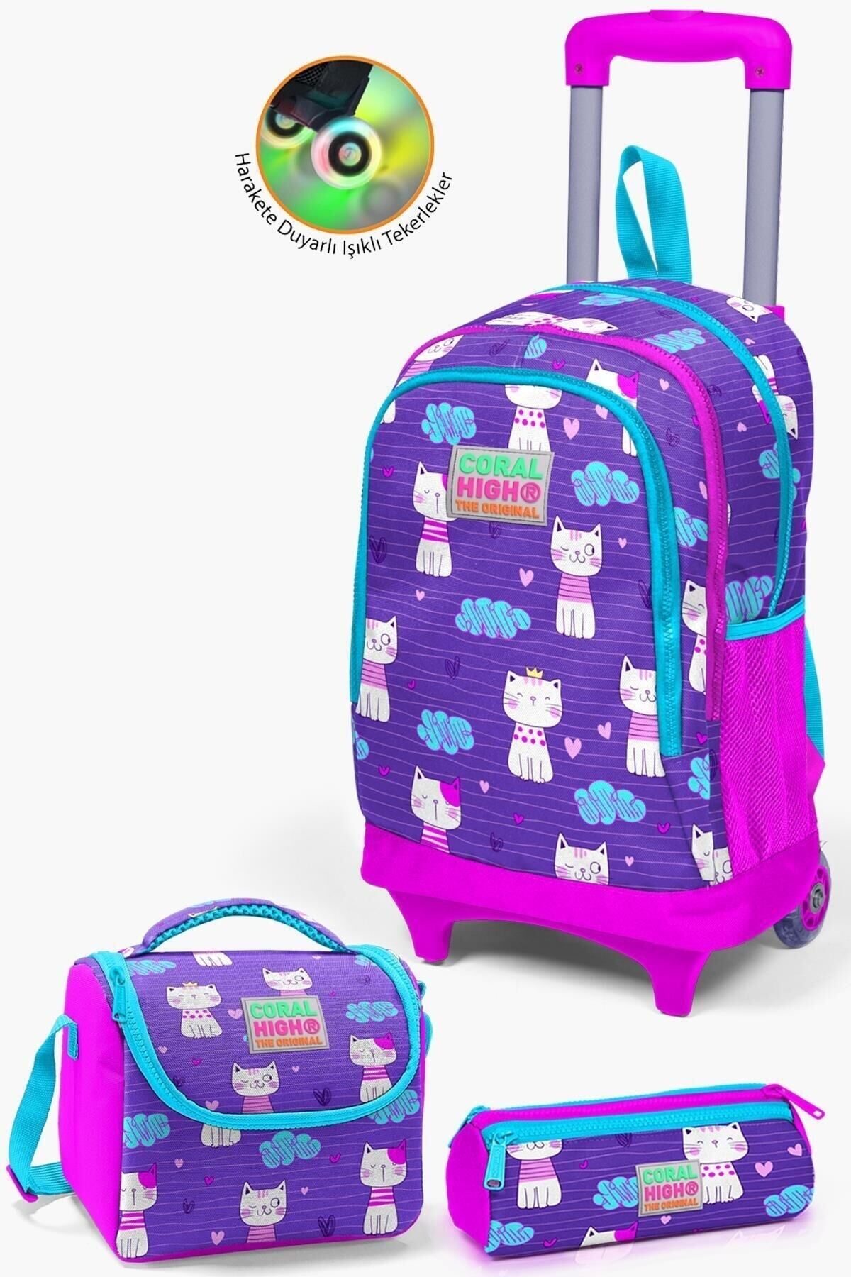 Kids Lacivert Civit Robot Desenli Çekçekli 3'lü Çanta Seti SET0123380 Mor
