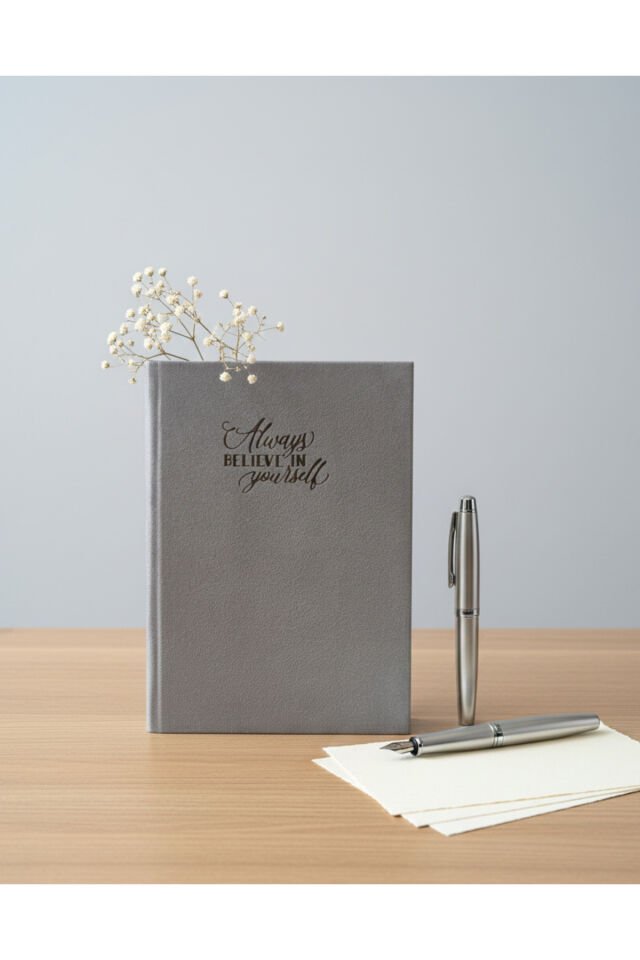Lizy Süet Dokulu Çizgili Defter – Günlük ve Not Defteri / 14x20 cm/ 168 Yaprak Gri