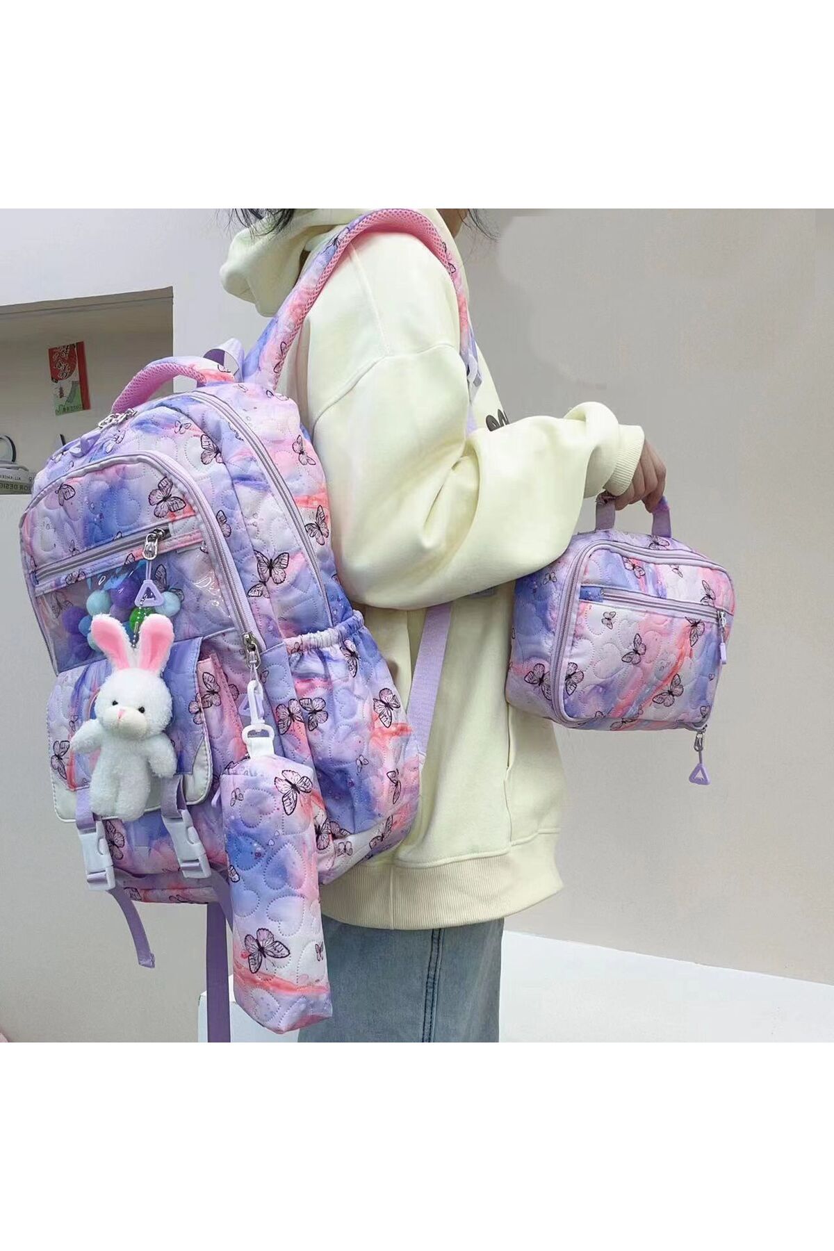 Yeni Kore Tarzı Ayıcıklı 3'lü Okul Sırt Çantası Seti