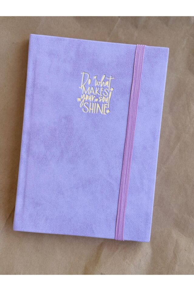 Atakids Lizy Mottolu Suni Deri Velur Kapak Çizgili Defter 14x20 cm, 168 Sayfa Mor