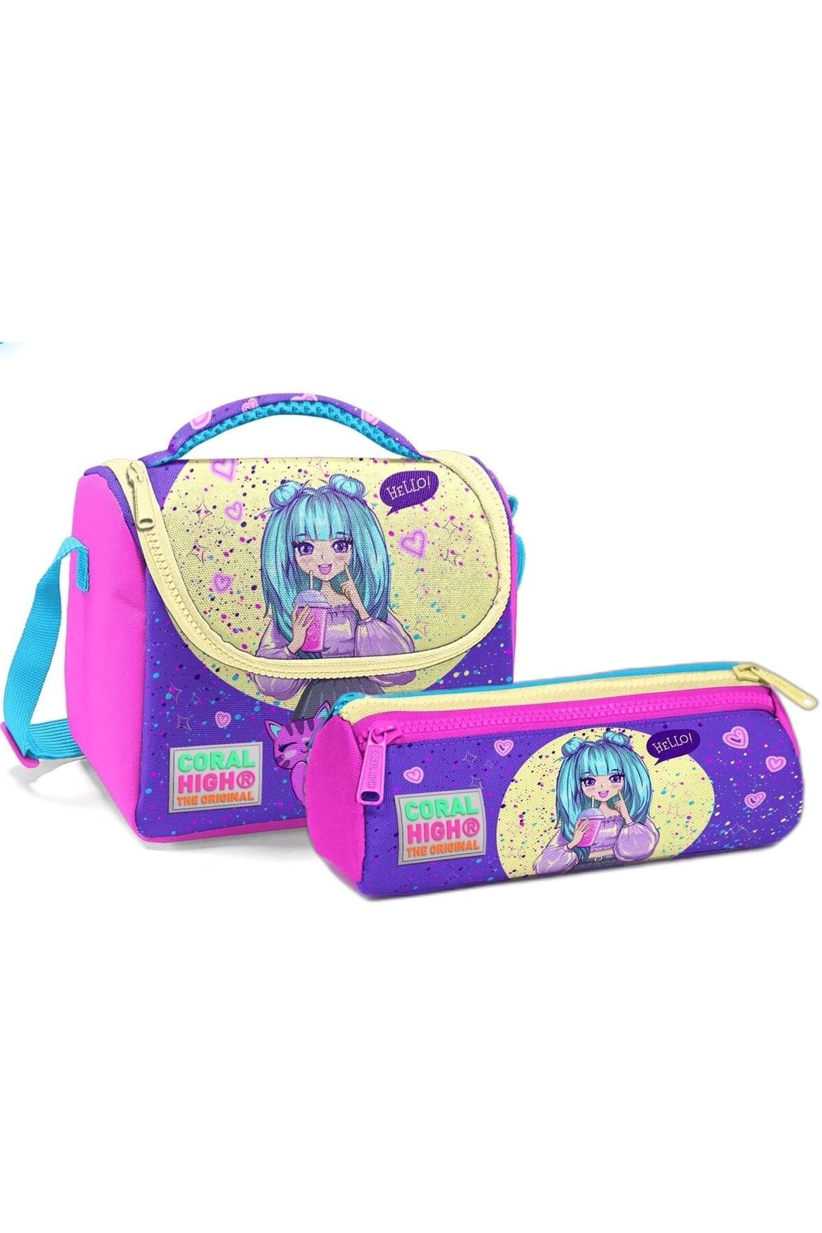 Kids Mor Pembe Mor Pembe Anime Desenli Thermo Beslenme Ve Kalem Çantası