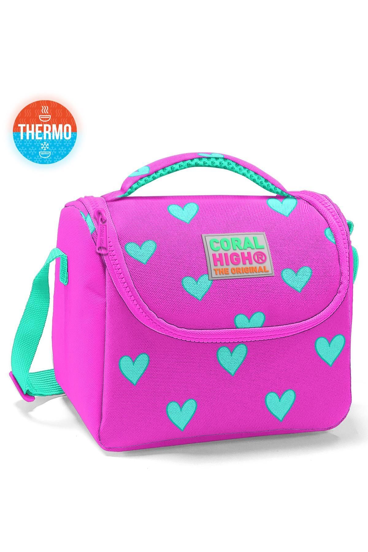 Coral High Kalp Desenli The Kids Neon Pembe Su Yeşili Beslenme Çantası 11806