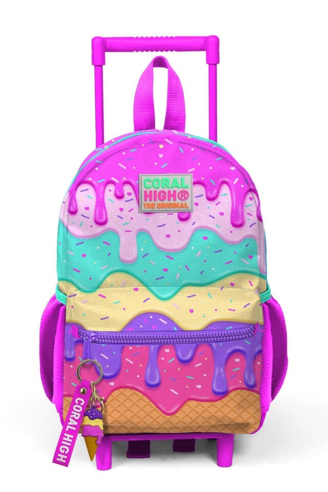 Minik Yuva Çekçekli Sırt Çantası Pembe Rengarenk Dondurma Desenli Iki Bölmeli 24031