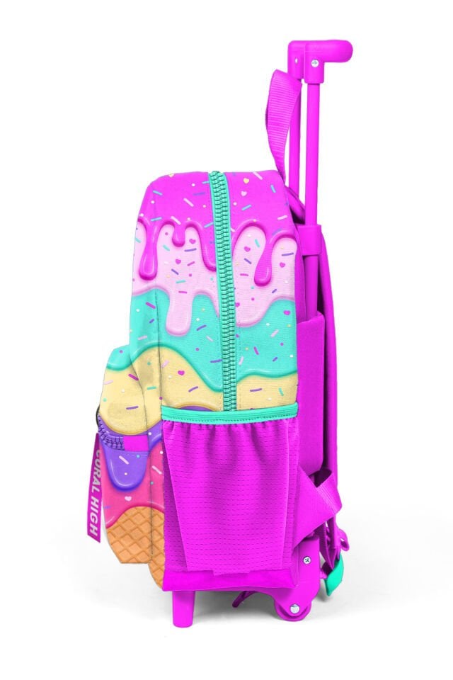 Minik Yuva Çekçekli Sırt Çantası Pembe Rengarenk Dondurma Desenli Iki Bölmeli 24031
