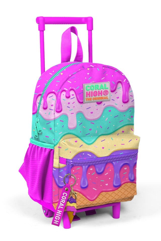 Minik Yuva Çekçekli Sırt Çantası Pembe Rengarenk Dondurma Desenli Iki Bölmeli 24031