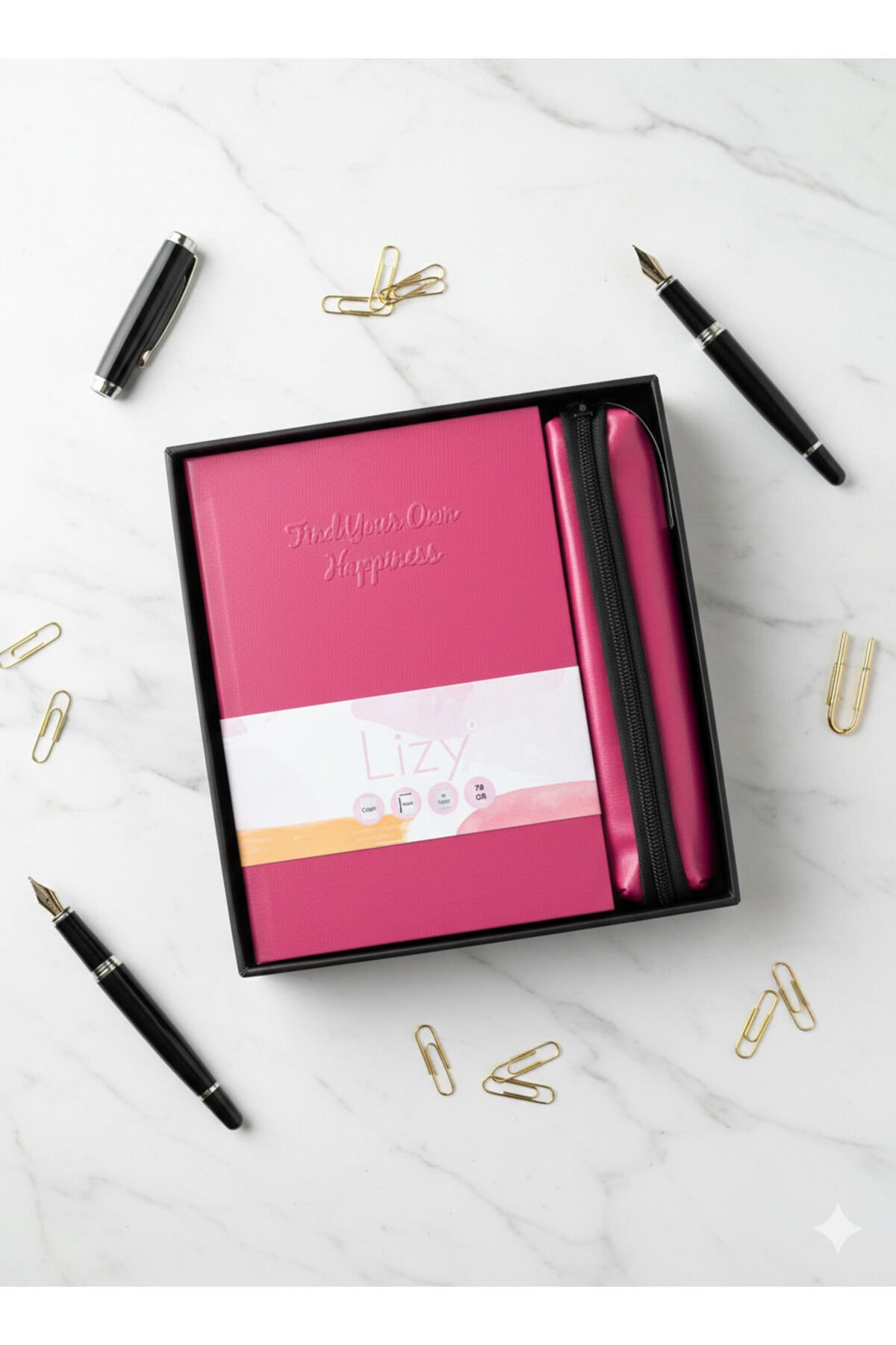 Lizy Defter & Kalemlik Hediye Seti (Çizgili, 168 Yaprak) Pembe
