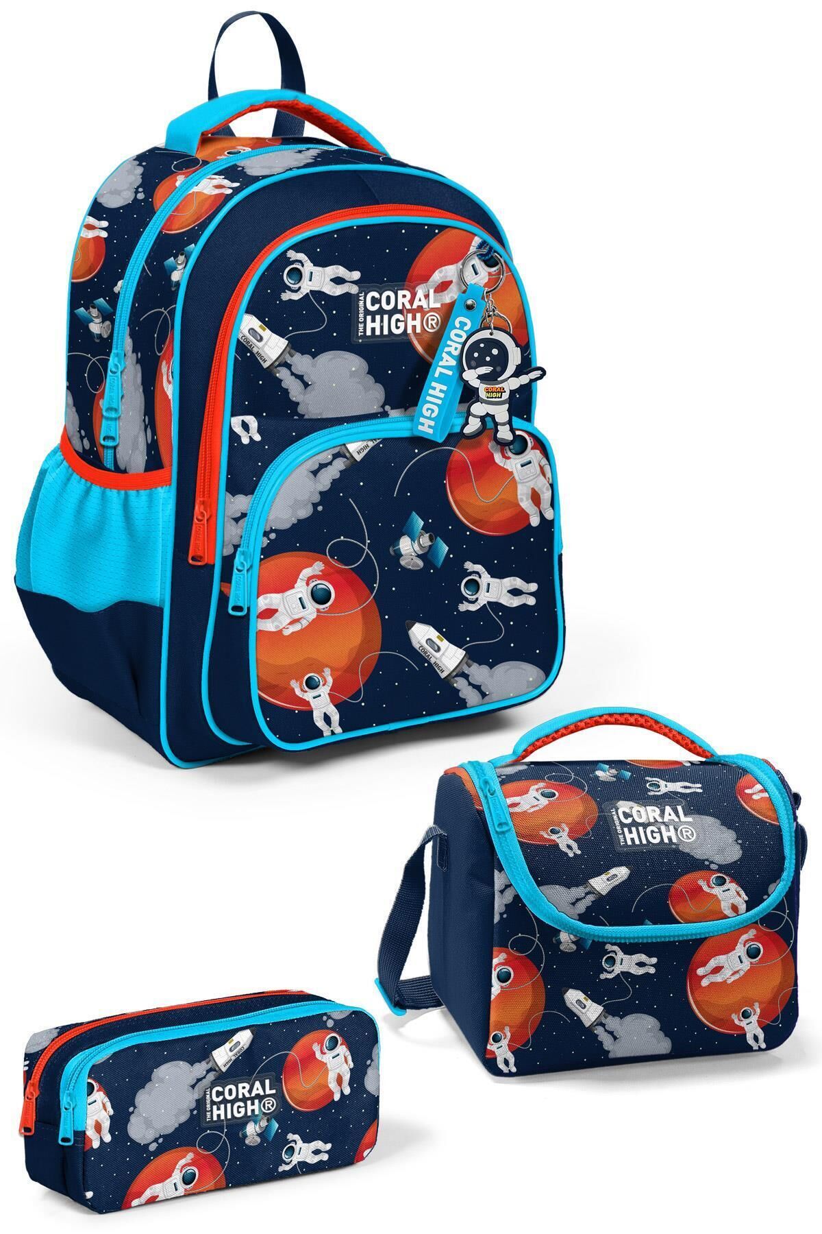 Kids Lacivert Mavi Astronot Desenli 3'lü Okul Çanta Seti SET0123660 Lacivert Mavi
