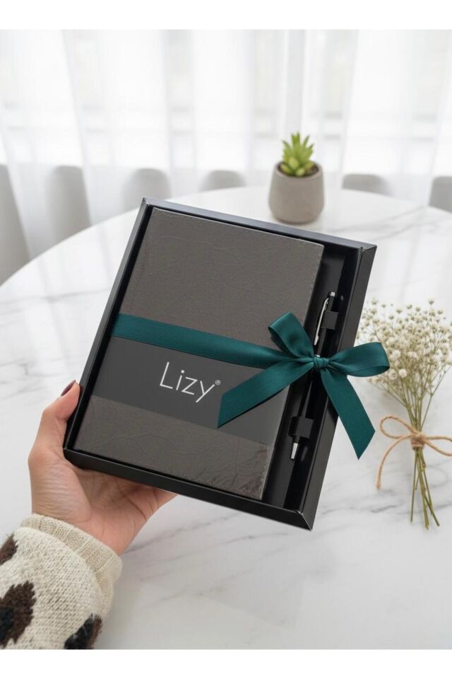 Lizy Deri Dokulu Şık Defter & Kalem Seti – 14x20cm Kahverengi