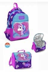 Orjinal Coral High Marka Unicorn Çanta Set Ilkokul Çantası Beslenme Çantası