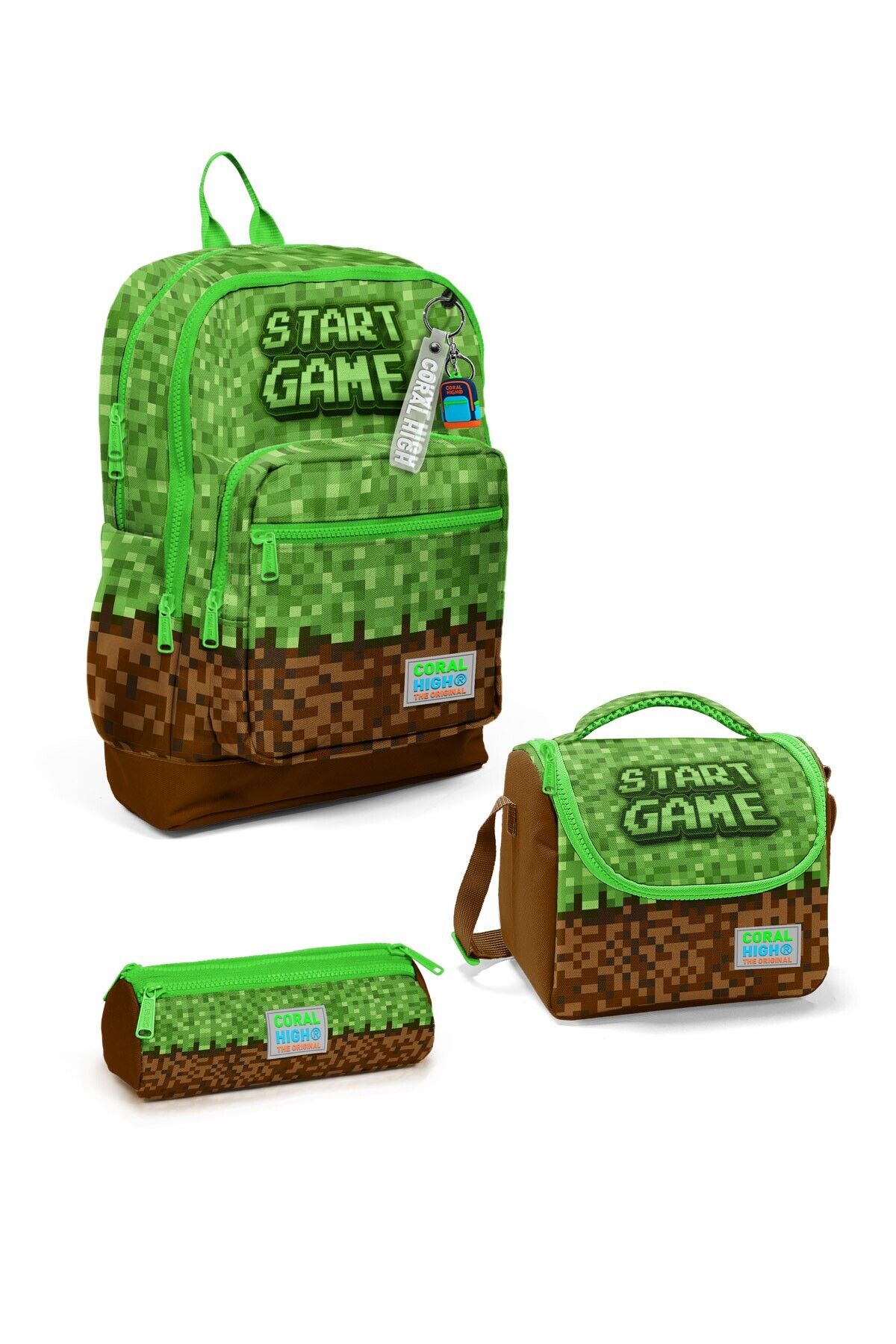Kids Yeşil Kahverengi High Craft Desenli 3 lü Okul Çanta Seti SET0123776 Yeşil Kahverengi