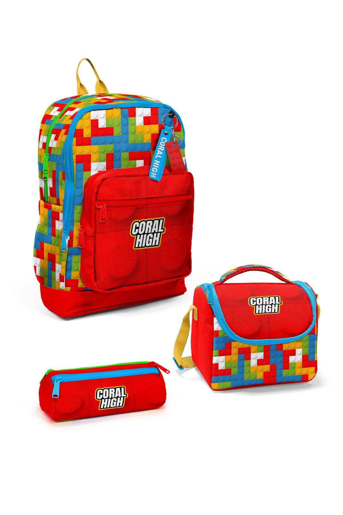 Kids Yeşil Kahverengi High Craft Desenli 3 lü Okul Çanta Seti SET0123776 Renkli