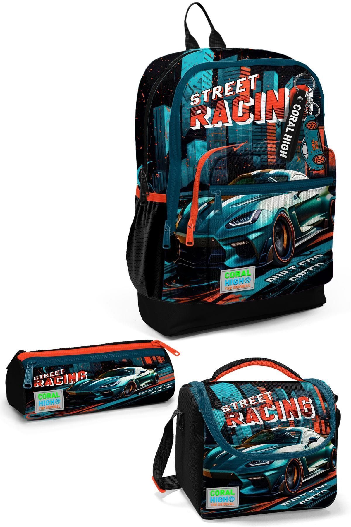 Kids Siyah Nefti Yarış Arabası Desenli 3’lü Okul Çanta Seti SET0123765 Siyah Nefti
