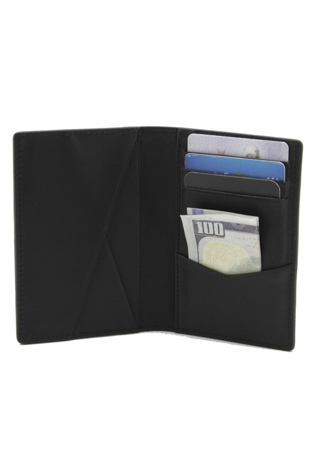 Hakiki Deri Siyah Roys Dikey Minimal Kartlık