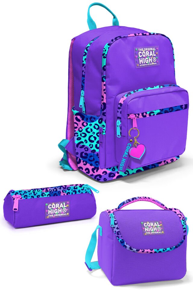 Derin Mavi Renkli 3’lü Okul Çanta Seti SET0123641 Leopar