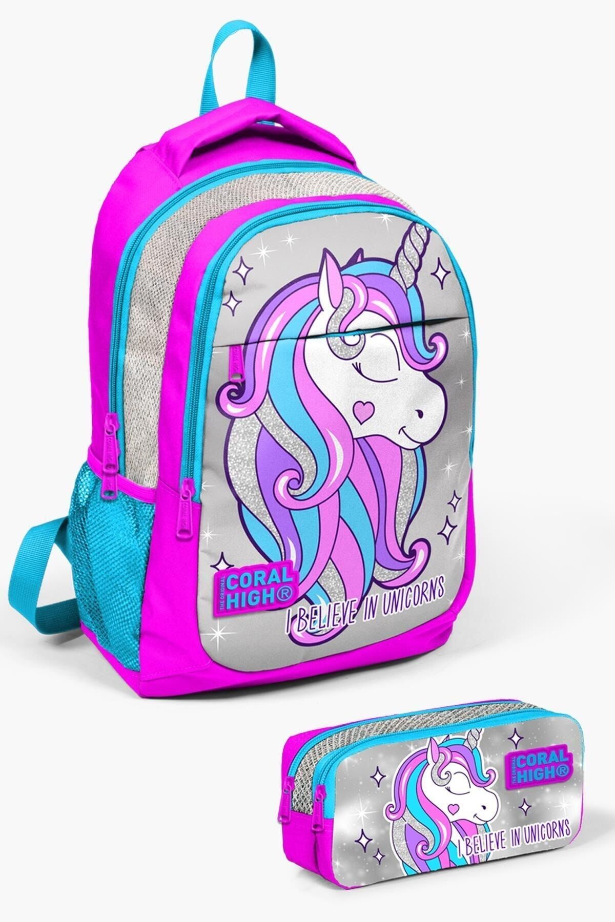 Kids Çivit Kırmızı Astronot Desenli 2'li Okul Çanta Seti SET0214389 Pembe Gümüş