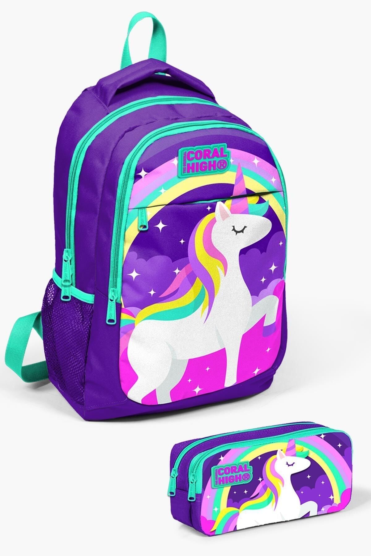 Kids Çivit Kırmızı Astronot Desenli 2'li Okul Çanta Seti SET0214389 Mor Su Yeşili