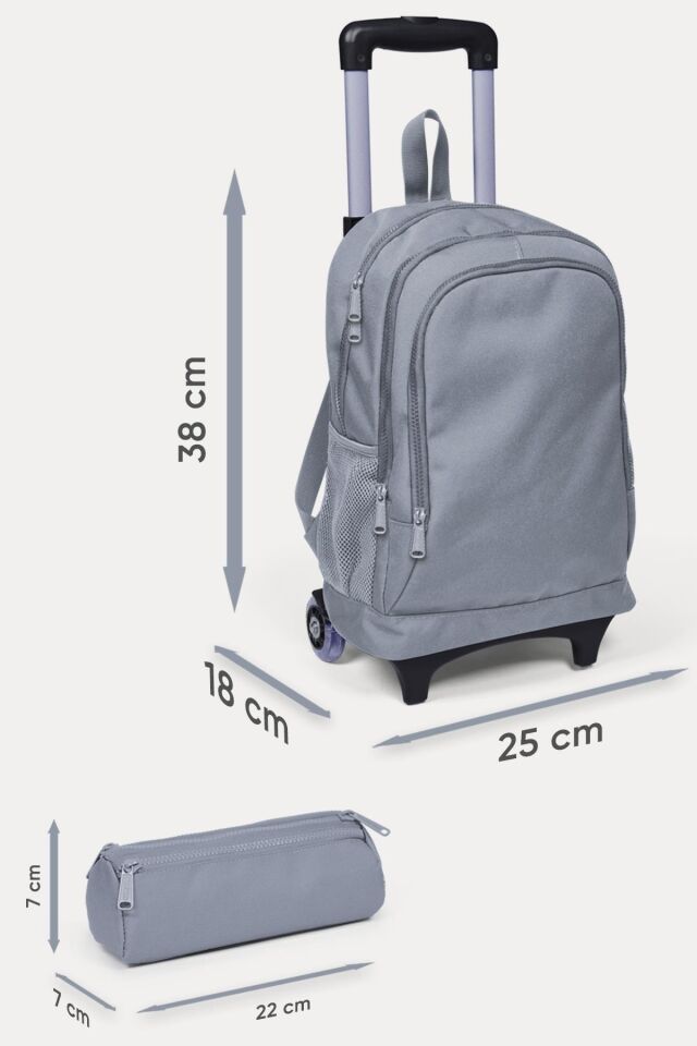 Kids Neon Pembe Su Yeşili Kalp Desenli Çekçekli 2'li Çanta Seti SET0223133 Pembe Rengarenk