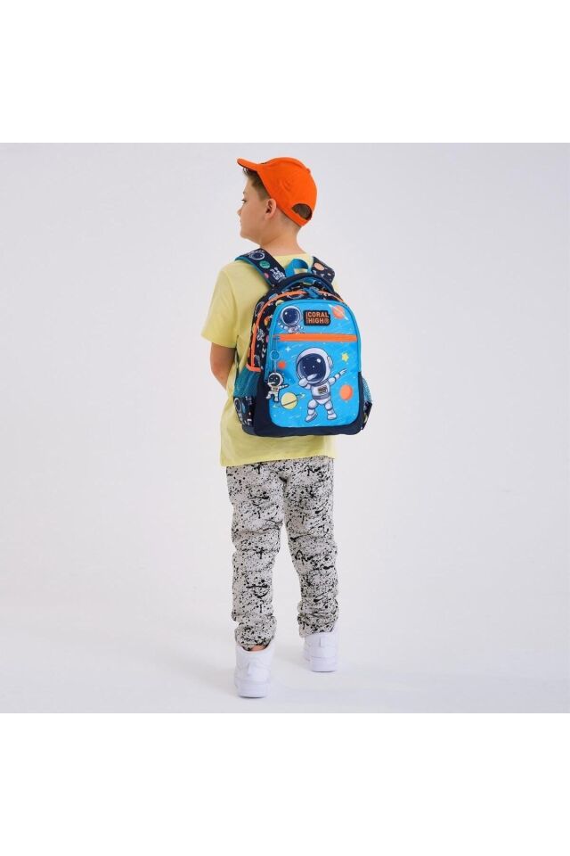 Kids Lacivert Mavi Astronot Desenli 2'li Okul Çanta Seti SET0223486 Mavi Gümüş