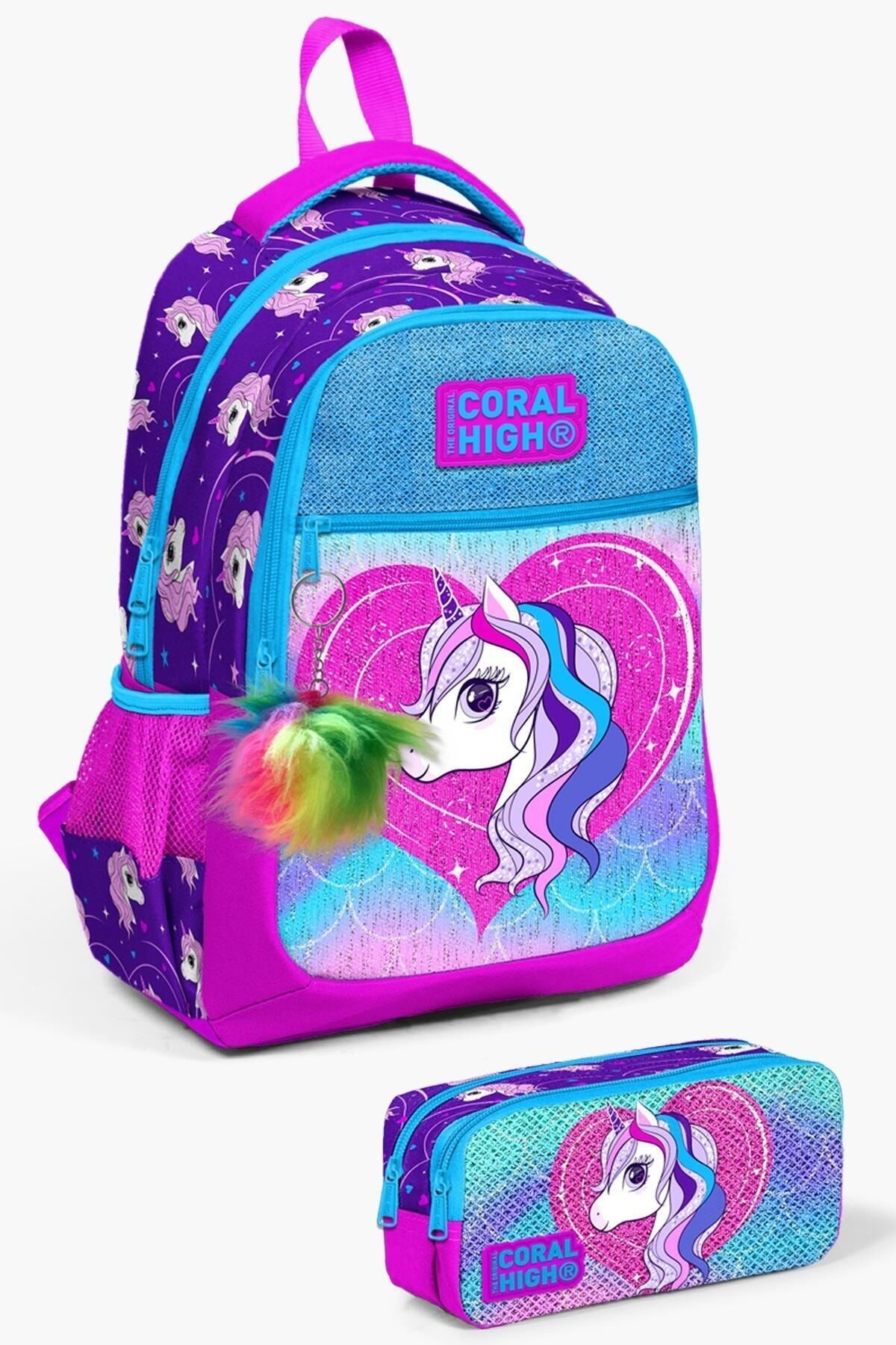 Kids Lacivert Mavi Astronot Desenli 2'li Okul Çanta Seti SET0223486 Koyu Pembe Mor