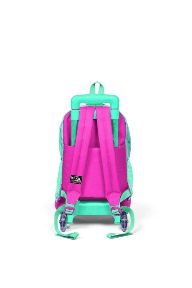 Kids Su Yeşili Neon Pembe Flamingo Desenli Çekçekli 3'lü Çanta Seti GOSET0123131