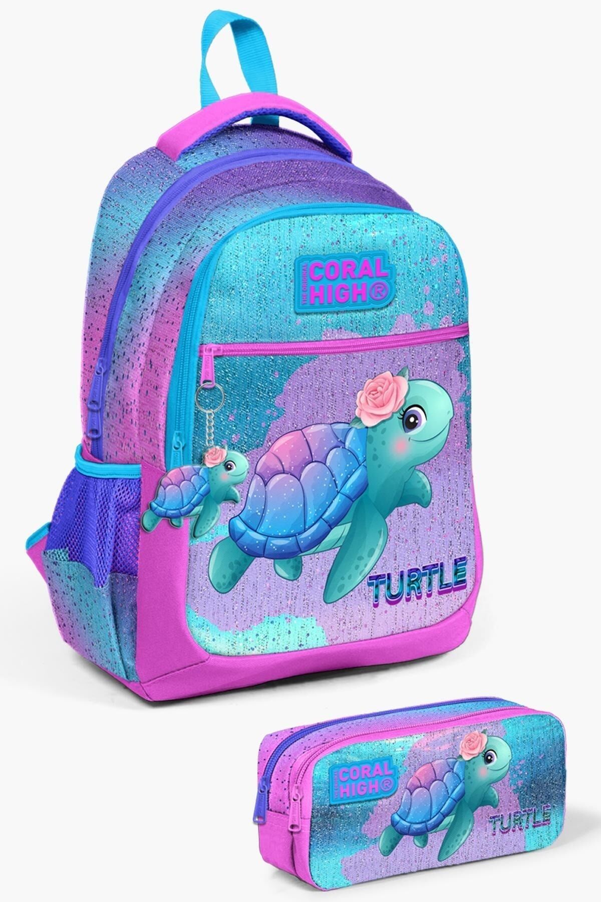 Kids Lacivert Mavi Astronot Desenli 2'li Okul Çanta Seti SET0223486 Açık Pembe Mavi