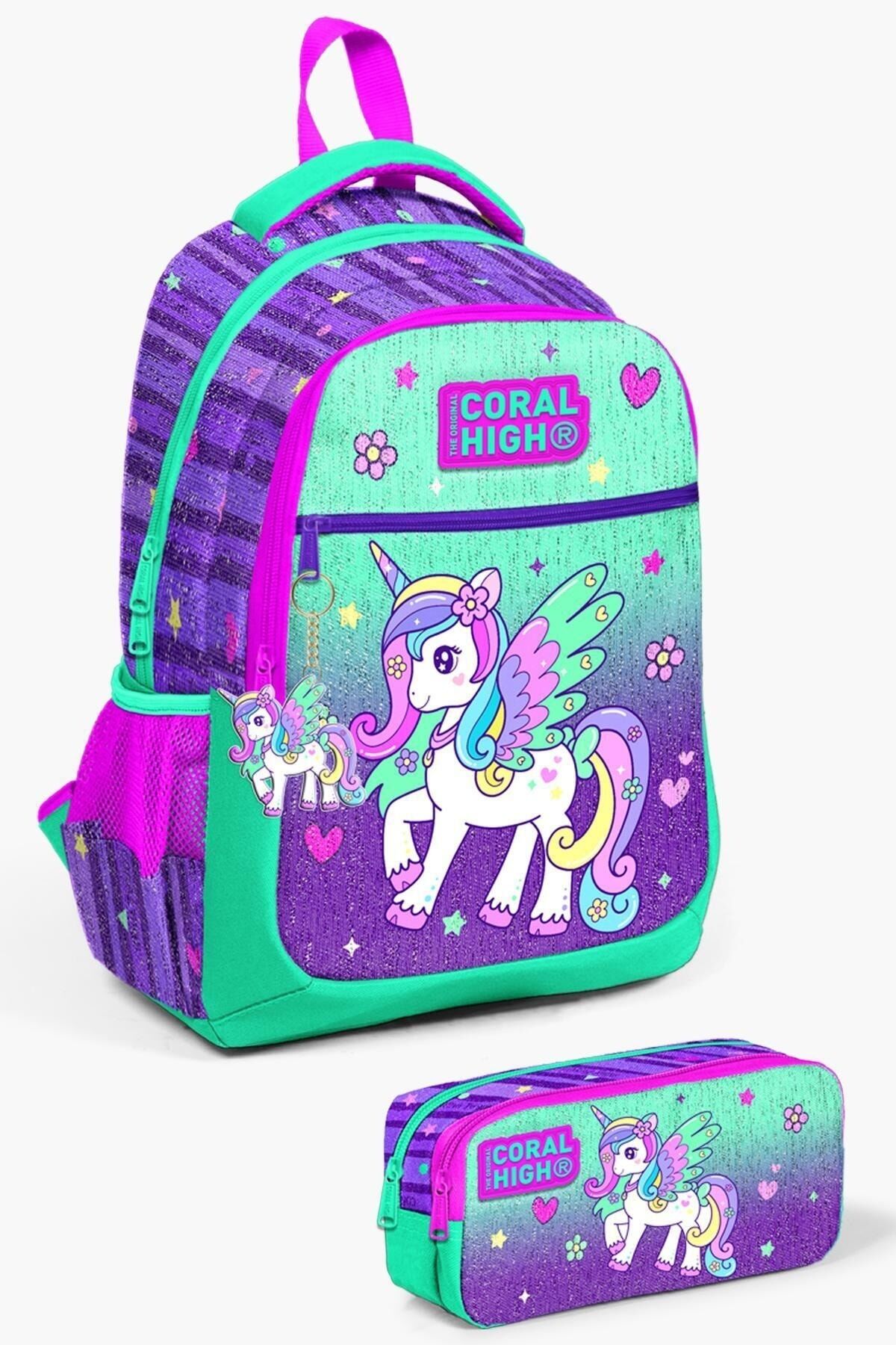 Kids Lacivert Mavi Astronot Desenli 2'li Okul Çanta Seti SET0223486 Mor Beyaz