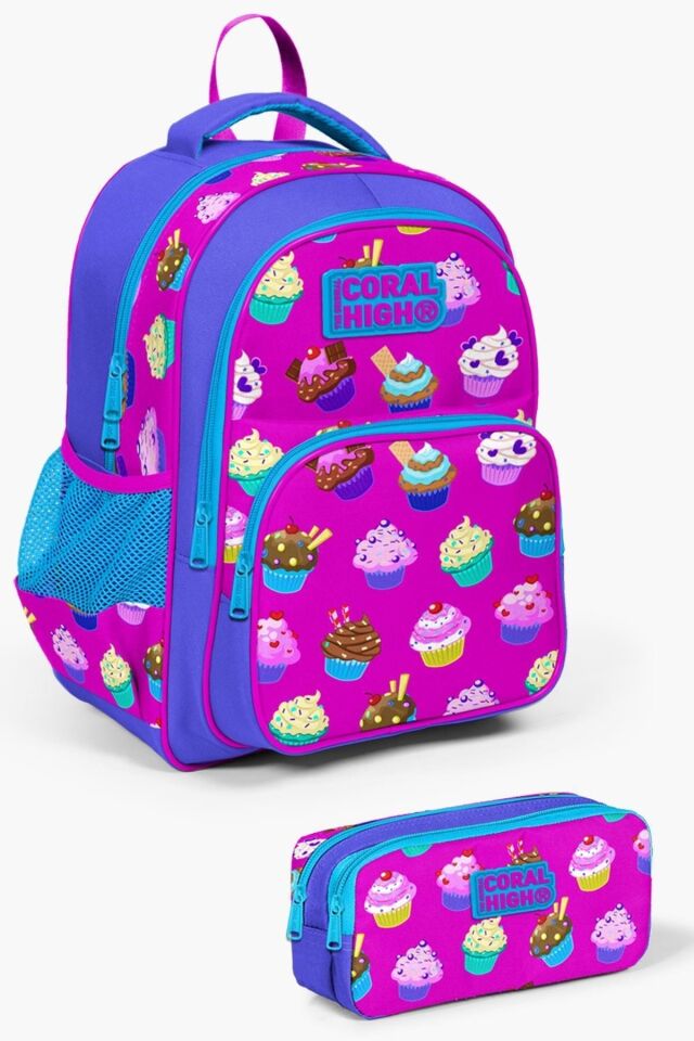 Kids Lavanta Pembe Cupcake Desenli 2'li Okul Çanta Seti SET0223495 Lavanta Ve Pembe