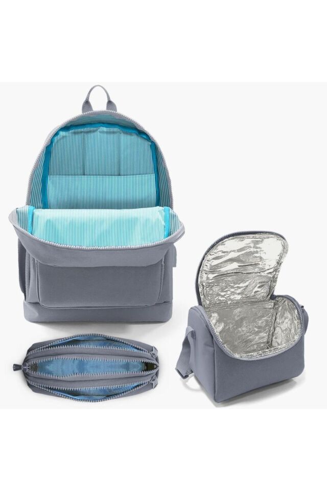 Kids Koyu Yeşil Siyah Dinazor Desenli USB'li 3’lü Okul Çanta Seti GOSET0123825